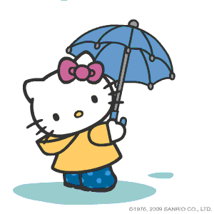 雨の中傘をさしたキティちゃん
