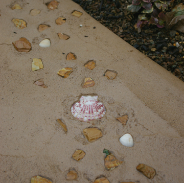Tommyの庭の土間の貝殻と砂利