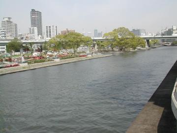 川の向こうに見える薔薇園