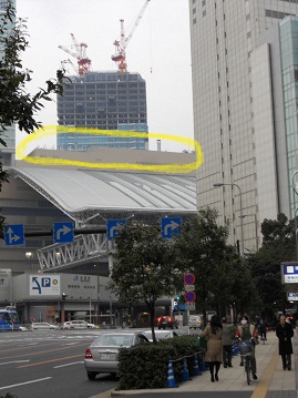 黄色囲いが天空の農園の大阪駅における位置