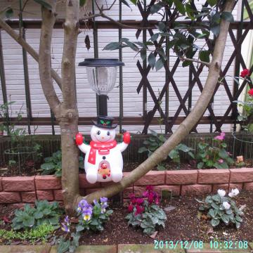 snowman in southern flower bed 