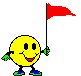 smily is waving with flag
