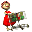 redhair woman carrying cart